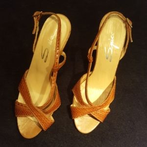 SPICE ♡ Gorgeous Vintage Tan Snakeskin Slingback 3.5" Heels 5.5M